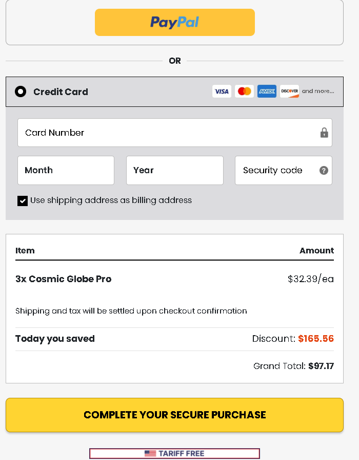 Checkout Page Cosmic Globe